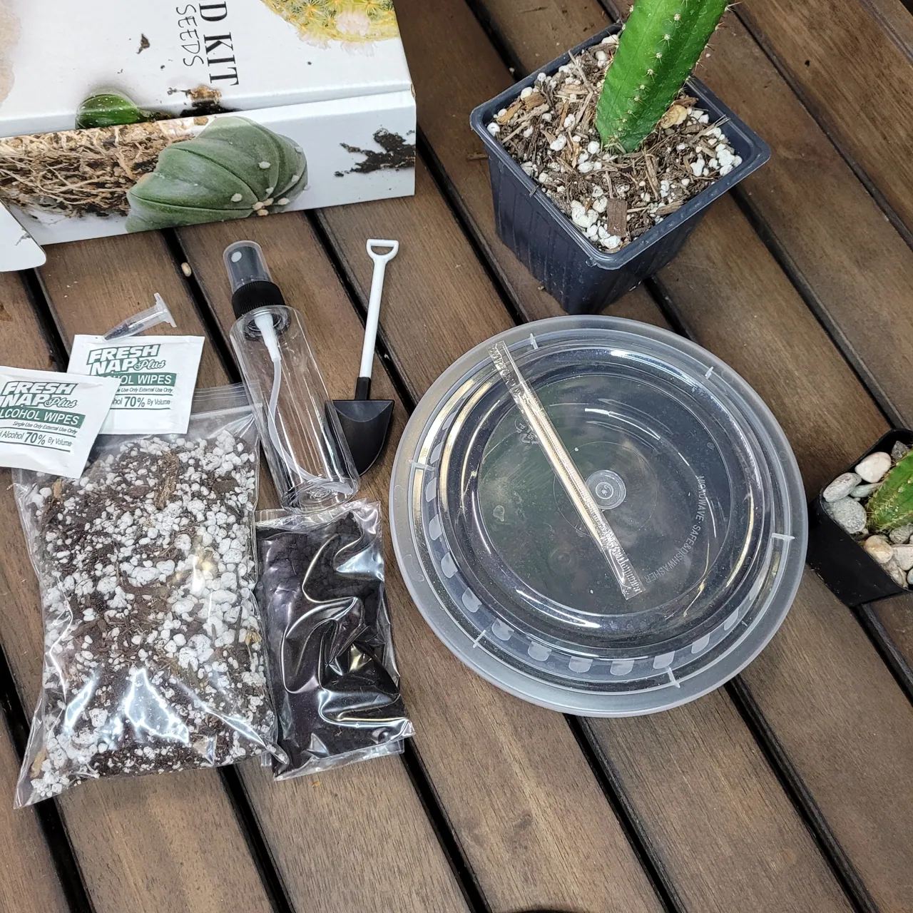Seed-starting kit components and growing supplies